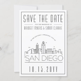 Mariage à San Diego   Skyline stylisé, carte de sa
