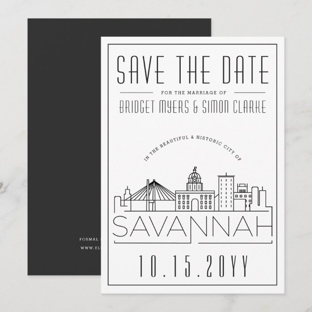 Mariage à Savannah | Faire-part stylisé de la date (Devant / Derrière)