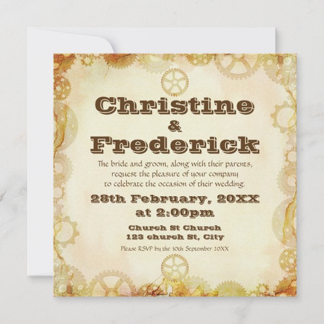 Mariage à vapeur, invitation 5,25 po x 5,25 po (Devant)