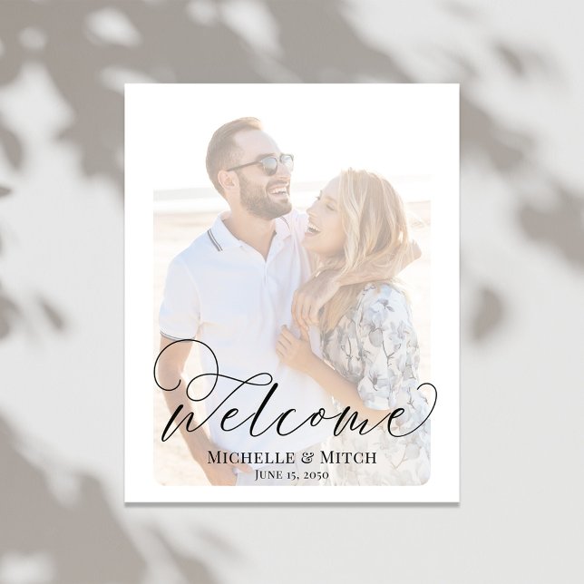 Mariage Affiche de bienvenue Élégant Script Photo (Elegant calligraphy script wedding welcome poster. )