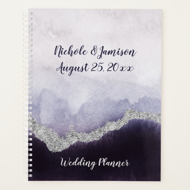 Mariage Améthyste Violet et Géode d'Agate Argent (Devant)
