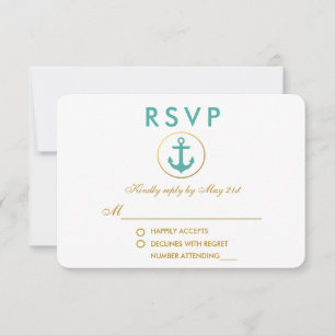 Mariage Ancre nautique Turquoise or RSVP