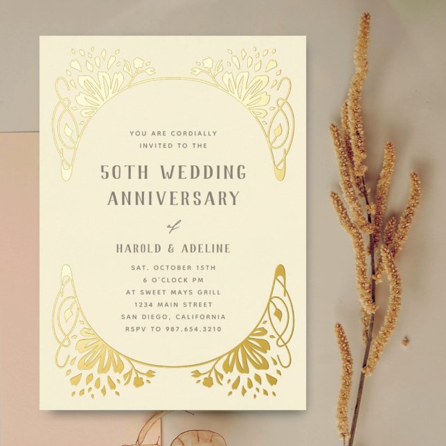 Mariage Anniversaire Gold Foil Invitation (Créateur téléchargé)