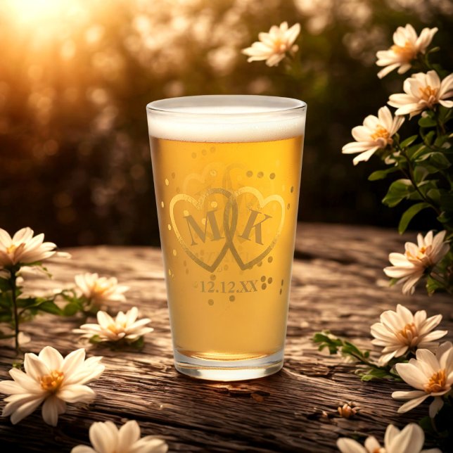 Mariage Anniversaire Gold Hearts Verre Tumbler (Celebrate your anniversary in the form of this glass. You can add your initials and wedding)
