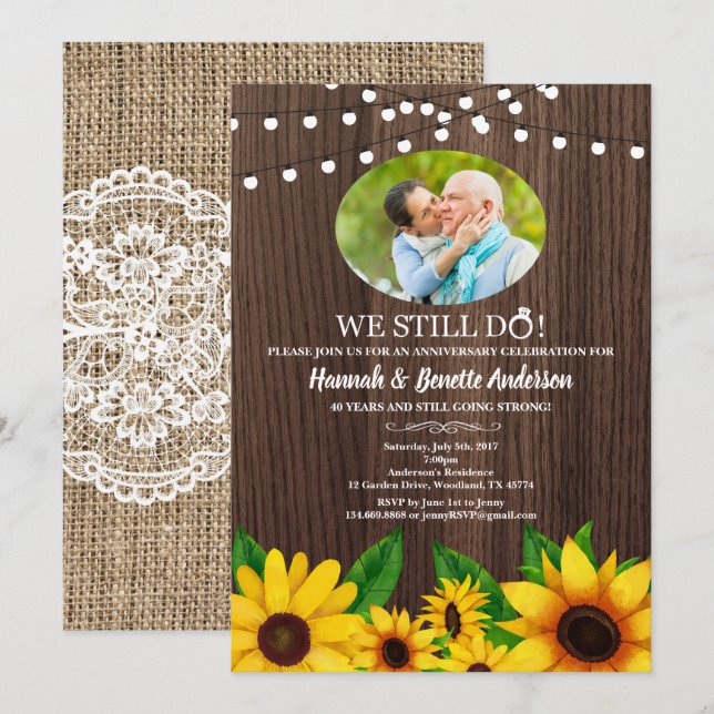 Mariage anniversaire invitation Tournesol photo (Devant / Derrière)