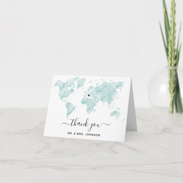 Mariage Aquarelle Carte du monde Coeur amovible (Devant)