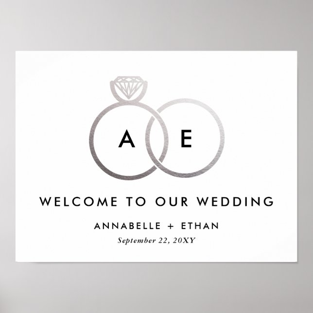Mariage Argent des anneaux modernes Affiche de bie (Devant)