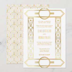 Mariage Art déco   Invitations Gold et White