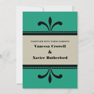Mariage Art Déco Soigné Vert/Beige Invitation