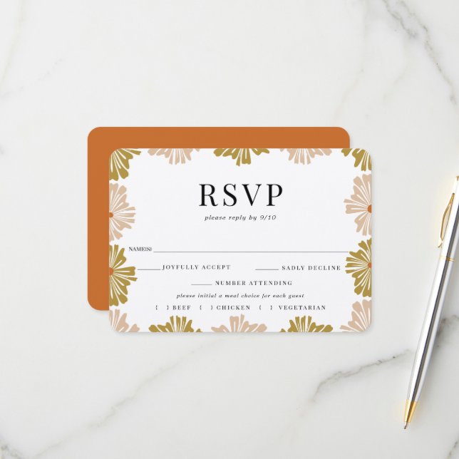 Mariage au cadre floral rétro RSVP Choix de repas (Devant/Arrière en situation)