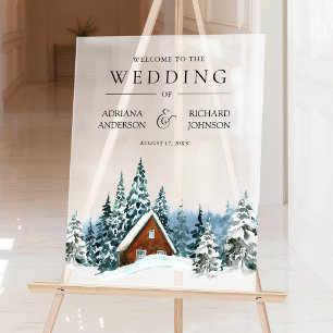 Mariage au chalet de forêt d'hiver Bienvenue