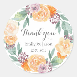 mariage autocollant de Merci à couronne fleurie