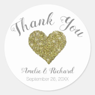 Mariage autocollant rond MERCI avec coeur or