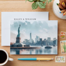 Mariage avec illustration aquarelle de la skyline