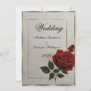 Mariage Belle Rose rouge fleur or Invitation
