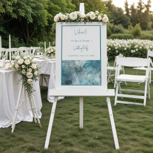 mariage bienvenue abstrait marbre bleu turquoise g
