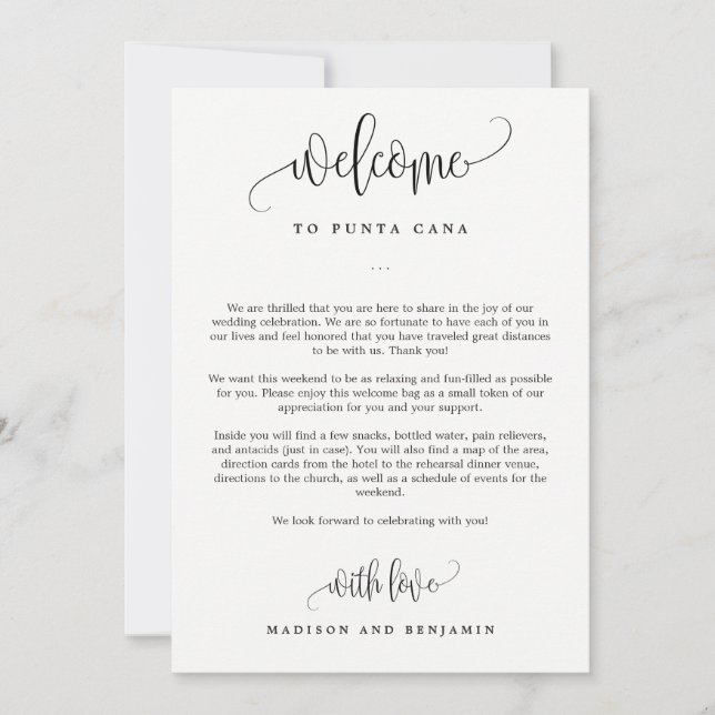 Mariage Bienvenue Carte Itinéraire Lovely Calligra (Devant)