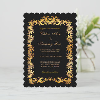 Mariage Black Gold bordure Invitation