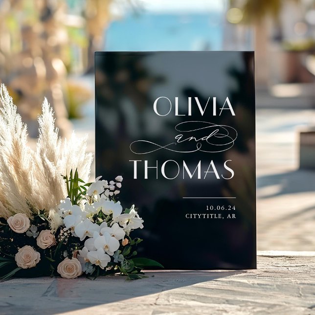Mariage Black Modern Chic (Modern Black Minimalist Glossy Wedding Welcome Sign)