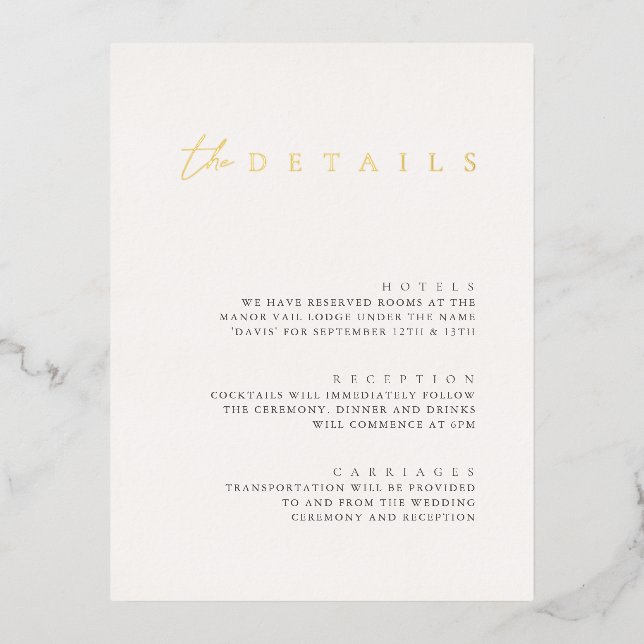 Mariage blanc Foil moderne Détails Carte de boîtie (Recto)