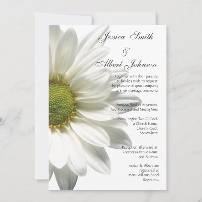 Mariage blanc grande marguerite invitation (Devant)