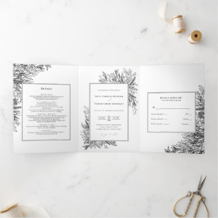Mariage blanc noir vert triple invitation