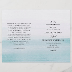 Mariage bleu aquarelle. Élégant programme plié