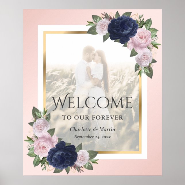 Mariage bleu bleu marine or Floral Affiche de bien (Devant)