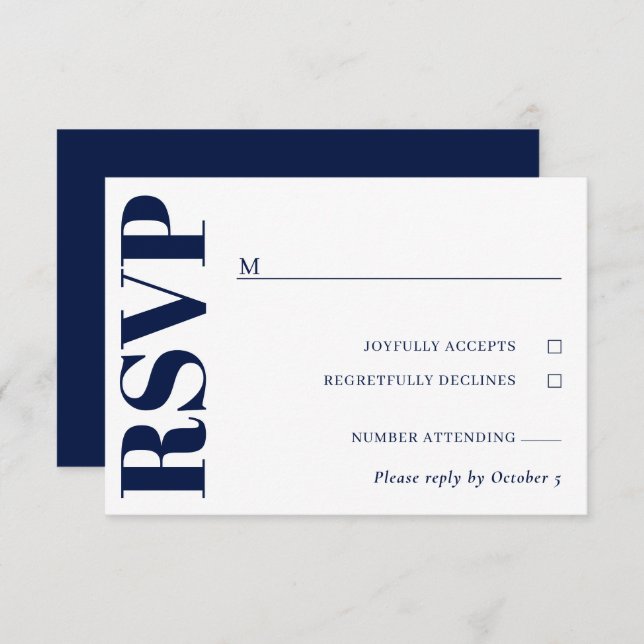 Mariage bleu bleu marine RSVP (Devant / Derrière)