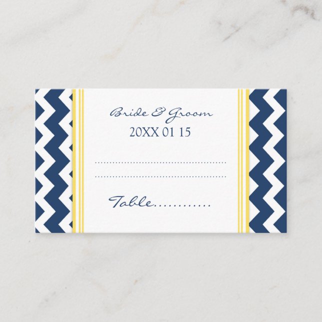 Mariage bleu Chevron Table Place Paramètre Cartes (Devant)