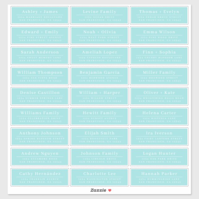 Mariage bleu chic minimaliste Étiquettes de adress (Feuille)