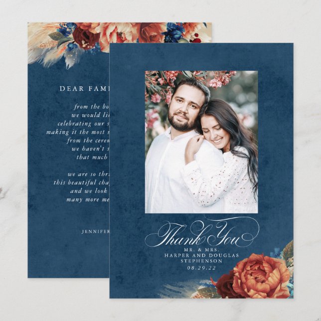 Mariage bleu de la marine de terre Merci photo (Devant / Derrière)