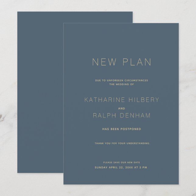 Mariage bleu de la Marine Nouveau plan Faire-part (Devant / Derrière)
