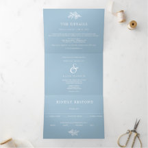 Mariage bleu Dusty Invitations à trois volets RSVP
