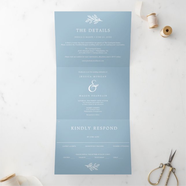 Mariage bleu Dusty Invitations à trois volets RSVP (Intérieur)