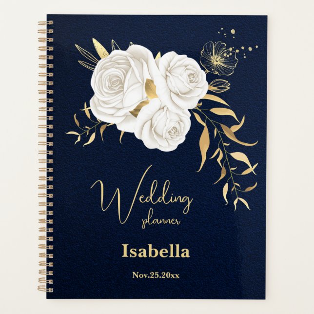 mariage bleu marine floral or blanc (Devant)