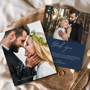 Mariage bleu marine Minimaliste Merci Cartes