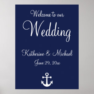 Mariage bleu nautique Affiche de bienvenue avec An