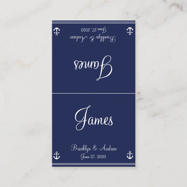 Mariage bleu Nautique Cartes de siège Cartes de vi (Devant)