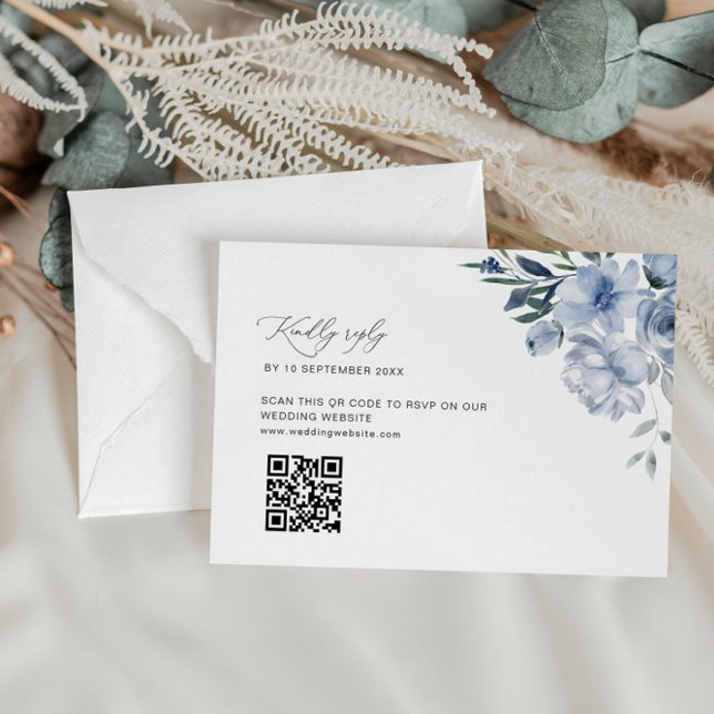 mariage bleu poussiéreux code QR carte RSVP (Créateur téléchargé)