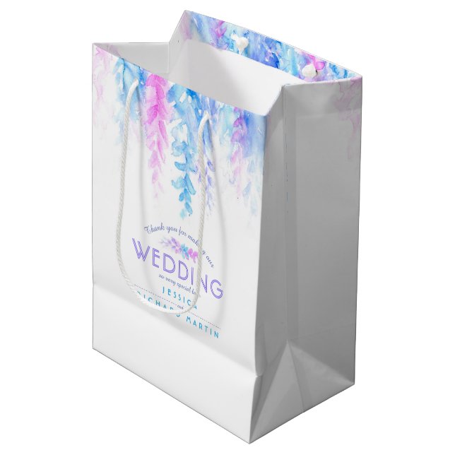 Mariage bleu rose fleurs merci pour le sac cadeau (Devant Angle)