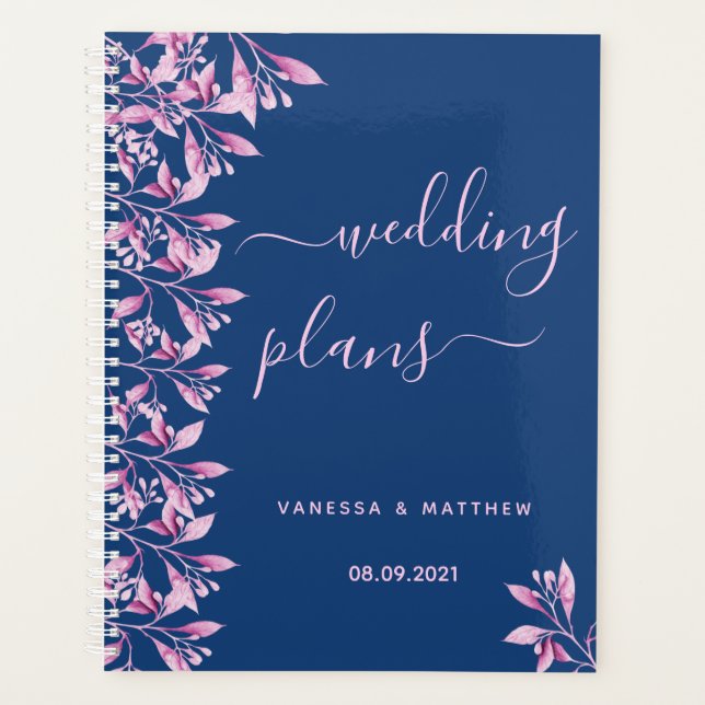 Mariage bleu rose florifères tendance script (Devant)