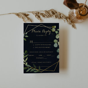 Mariage bleu vert or géométrique Menu Choix RSVP