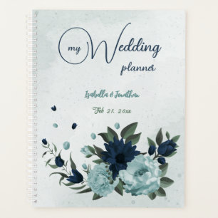 Mariage botanique fleurs bleu poussiéreux marine
