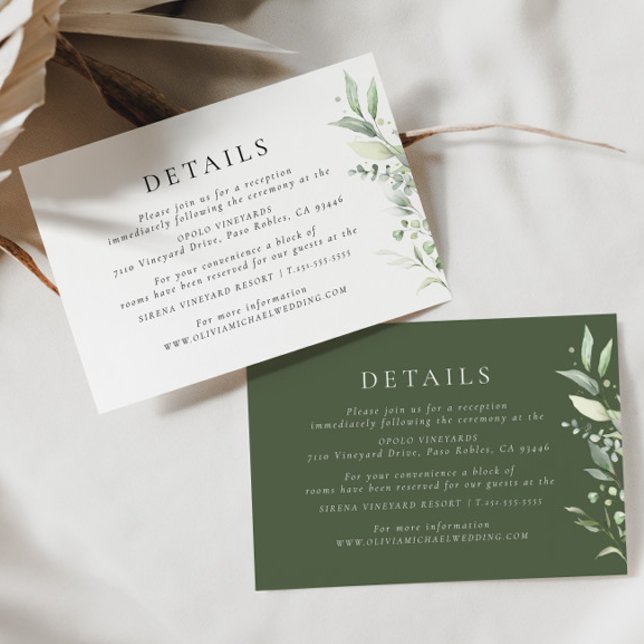 Mariage botanique vert Détails Carte de boîtier (Details Card 2 Colors)