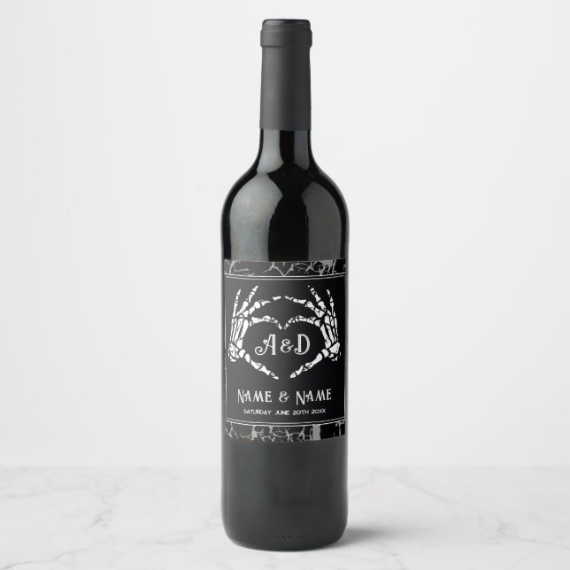 Mariage Bottle Étiquettes Skeleton Heart Halloween (Devant)