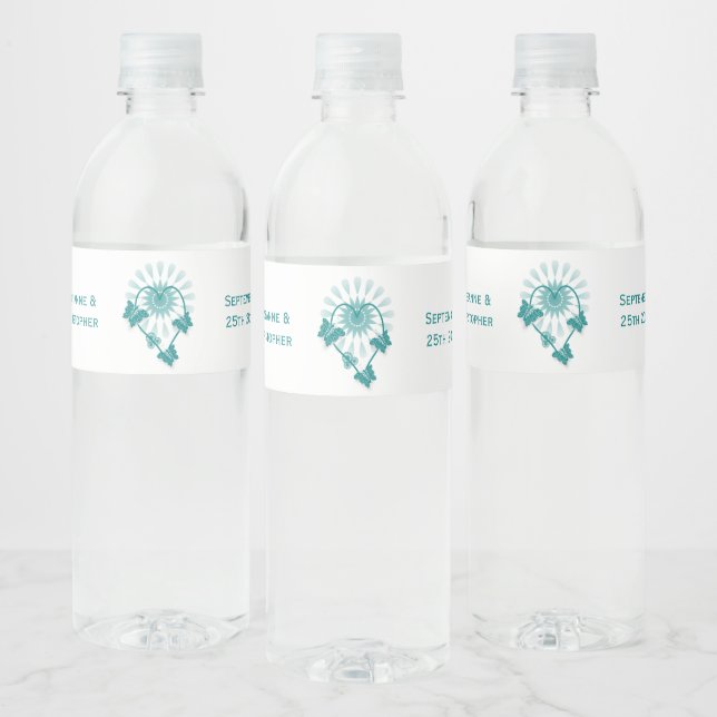 Mariage Bouteille d'eau Étiquette Papillons Turquo (Bouteilles)