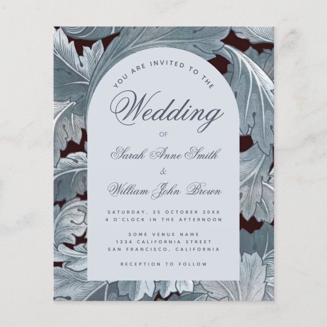Mariage Budget Arch Gris Feuilles Script Invitatio (Devant)