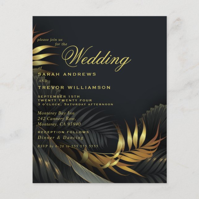 Mariage budget Gold et Black Tropical Feuilles (Devant)