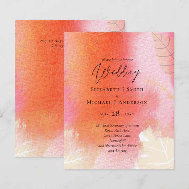 Mariage budget LeahG Feuilles d'aquarelle rouge or (Devant / Derrière)